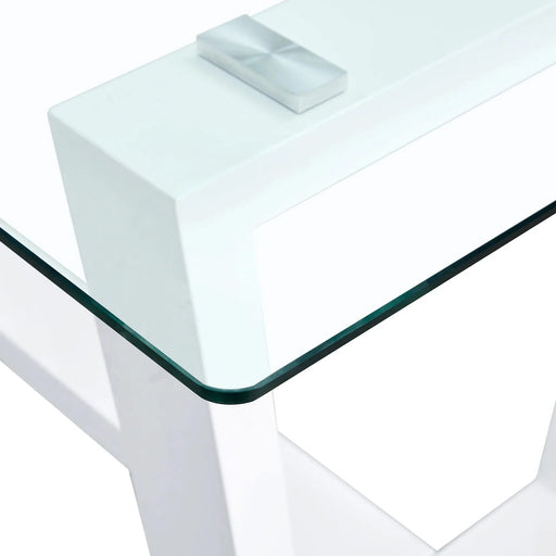 Glass Dining Table Large Modern Minimalist Rectangular for 6-8 with 0.4' Tempered Glass Tabletop and white MDF Trapezoid Bracket,For Kitchen Dining Living Meeting Room Banquet Hall F-1550 Default -DTYStore