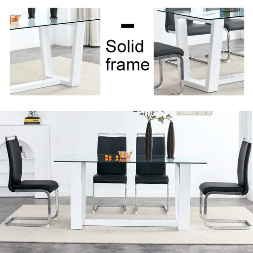 Glass Dining Table Large Modern Minimalist Rectangular for 6-8 with 0.4' Tempered Glass Tabletop and white MDF Trapezoid Bracket,For Kitchen Dining Living Meeting Room Banquet Hall F-1550 Default -DTYStore