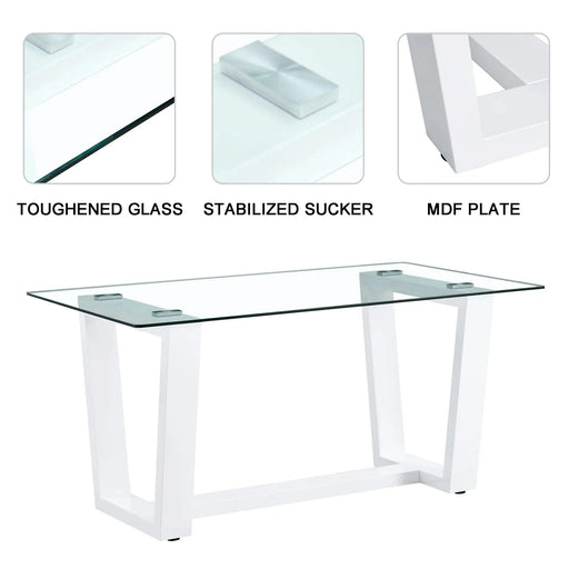 Glass Dining Table Large Modern Minimalist Rectangular for 6-8 with 0.4' Tempered Glass Tabletop and white MDF Trapezoid Bracket,For Kitchen Dining Living Meeting Room Banquet Hall F-1550 Default -DTYStore
