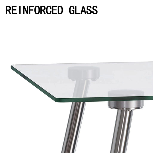 Glass Dining Table, Modern Rectangular Table with Tempered Glass Tabletop & Sliver metal Legs, Simplistic Kitchen Table, Versatile Table for Home Office (0 damage) Default -DTYStore