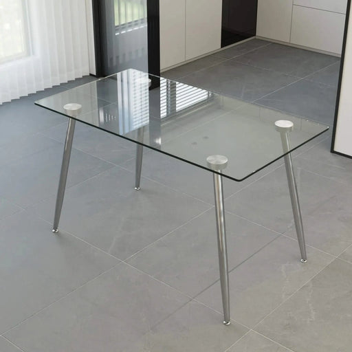Glass Dining Table, Modern Rectangular Table with Tempered Glass Tabletop & Sliver metal Legs, Simplistic Kitchen Table, Versatile Table for Home Office (0 damage) Default -DTYStore