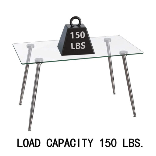 Glass Dining Table, Modern Rectangular Table with Tempered Glass Tabletop & Sliver metal Legs, Simplistic Kitchen Table, Versatile Table for Home Office (0 damage) Default -DTYStore
