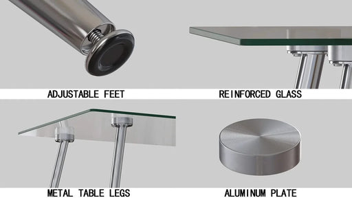 Glass Dining Table, Modern Rectangular Table with Tempered Glass Tabletop & Sliver metal Legs, Simplistic Kitchen Table, Versatile Table for Home Office (0 damage) Default -DTYStore