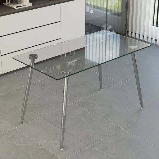Glass Dining Table, Modern Rectangular Table with Tempered Glass Tabletop & Sliver metal Legs, Simplistic Kitchen Table, Versatile Table for Home Office (0 damage) Default -DTYStore