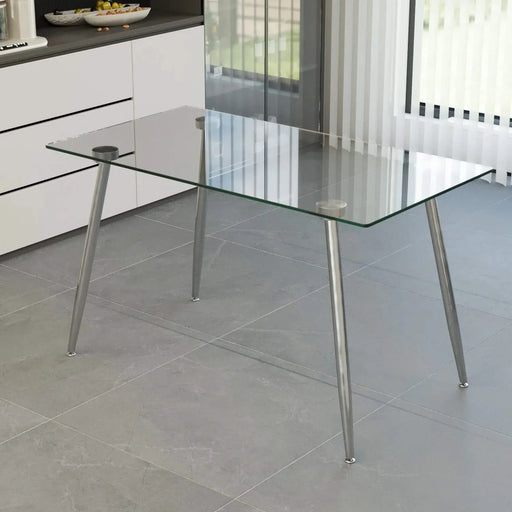 Glass Dining Table, Modern Rectangular Table with Tempered Glass Tabletop & Sliver metal Legs, Simplistic Kitchen Table, Versatile Table for Home Office (0 damage) Default -DTYStore