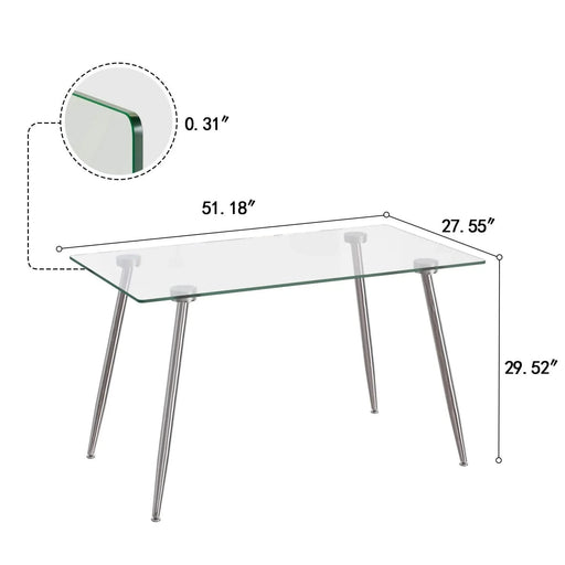 Glass Dining Table, Modern Rectangular Table with Tempered Glass Tabletop & Sliver metal Legs, Simplistic Kitchen Table, Versatile Table for Home Office (0 damage) Default -DTYStore