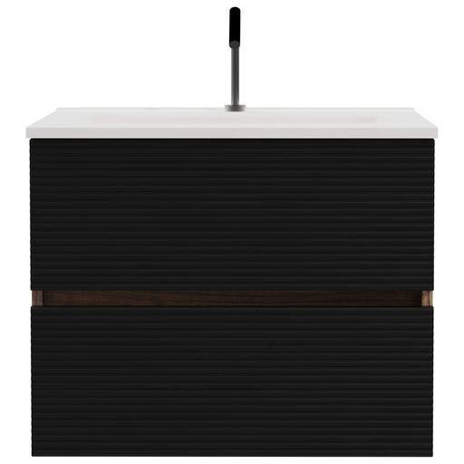 Gloria 24' Wall Mounted Soft Black & Walnut Bathroom Vanity with Integrated Ceramic Sink with Overflow, Large Storage Floating Bathroom Vanity for Modern Bathroom, Pre-assembled Default -DTYStore