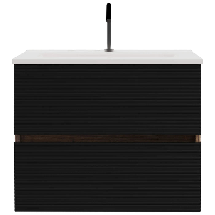 Gloria 24' Wall Mounted Soft Black & Walnut Bathroom Vanity with Integrated Ceramic Sink with Overflow, Large Storage Floating Bathroom Vanity for Modern Bathroom, Pre-assembled Default -DTYStore