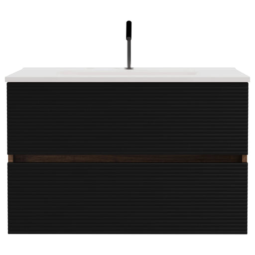 Gloria 30' Wall Mounted Soft Black & Walnut Bathroom Vanity with Integrated Ceramic Sink with Overflow, Large Storage Floating Bathroom Vanity for Modern Bathroom, Pre-assembled Default -DTYStore