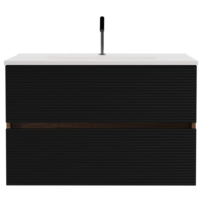 Gloria 30' Wall Mounted Soft Black & Walnut Bathroom Vanity with Integrated Ceramic Sink with Overflow, Large Storage Floating Bathroom Vanity for Modern Bathroom, Pre-assembled Default -DTYStore