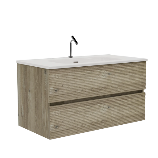 Gloria 36' Wall Mounted Rough Oak&Rough Oak Bathroom Vanity with Integrated Ceramic Sink with Overflow, Large Storage Floating Bathroom Vanity for Modern Bathroom, Pre-assembled Default -DTYStore