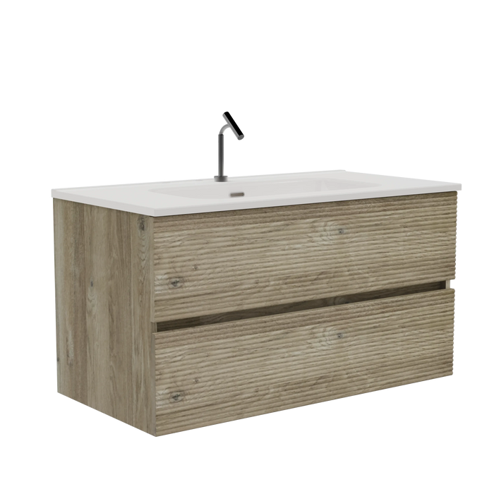 Gloria 36' Wall Mounted Rough Oak&Rough Oak Bathroom Vanity with Integrated Ceramic Sink with Overflow, Large Storage Floating Bathroom Vanity for Modern Bathroom, Pre-assembled Default -DTYStore