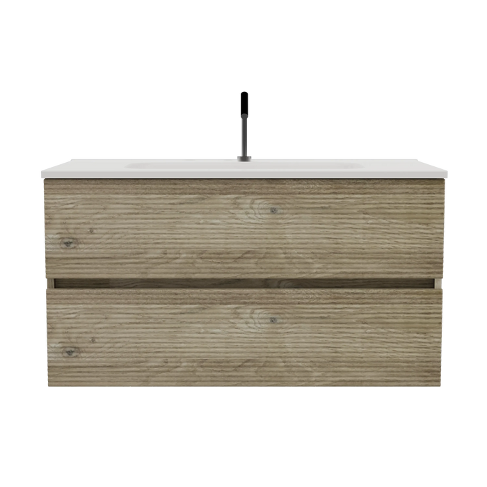 Gloria 36' Wall Mounted Rough Oak&Rough Oak Bathroom Vanity with Integrated Ceramic Sink with Overflow, Large Storage Floating Bathroom Vanity for Modern Bathroom, Pre-assembled Default -DTYStore