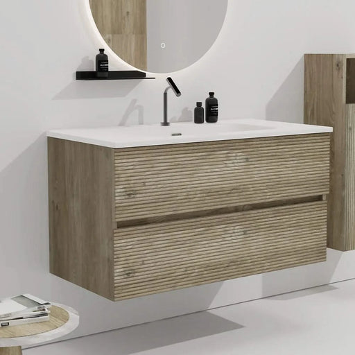 Gloria 36' Wall Mounted Rough Oak&Rough Oak Bathroom Vanity with Integrated Ceramic Sink with Overflow, Large Storage Floating Bathroom Vanity for Modern Bathroom, Pre-assembled Default -DTYStore