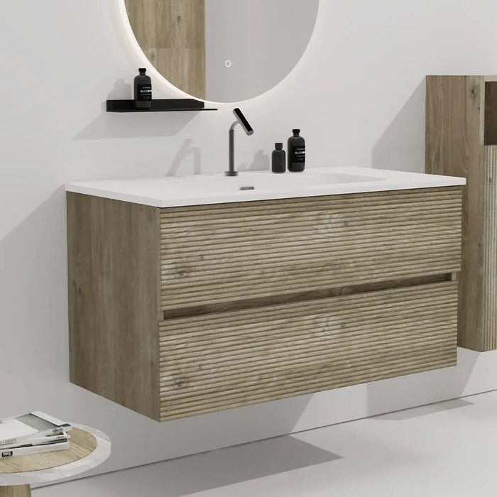 Gloria 36' Wall Mounted Rough Oak&Rough Oak Bathroom Vanity with Integrated Ceramic Sink with Overflow, Large Storage Floating Bathroom Vanity for Modern Bathroom, Pre-assembled Default -DTYStore