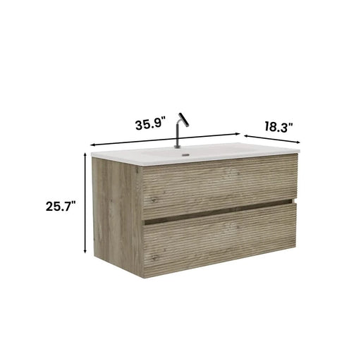 Gloria 36' Wall Mounted Rough Oak&Rough Oak Bathroom Vanity with Integrated Ceramic Sink with Overflow, Large Storage Floating Bathroom Vanity for Modern Bathroom, Pre-assembled Default -DTYStore