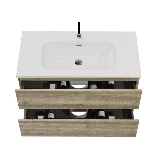 Gloria 36' Wall Mounted Rough Oak&Rough Oak Bathroom Vanity with Integrated Ceramic Sink with Overflow, Large Storage Floating Bathroom Vanity for Modern Bathroom, Pre-assembled Default -DTYStore