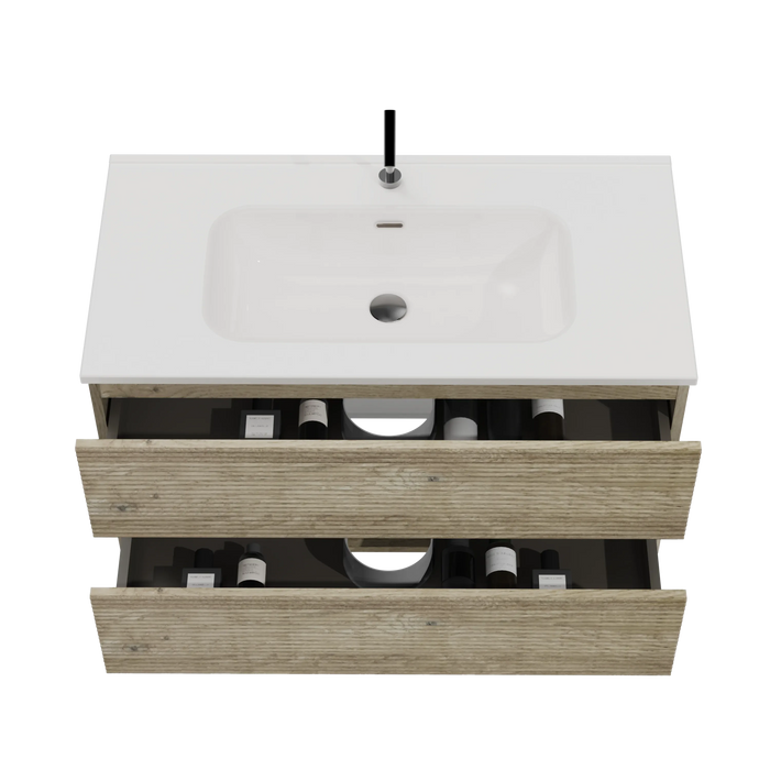 Gloria 36' Wall Mounted Rough Oak&Rough Oak Bathroom Vanity with Integrated Ceramic Sink with Overflow, Large Storage Floating Bathroom Vanity for Modern Bathroom, Pre-assembled Default -DTYStore