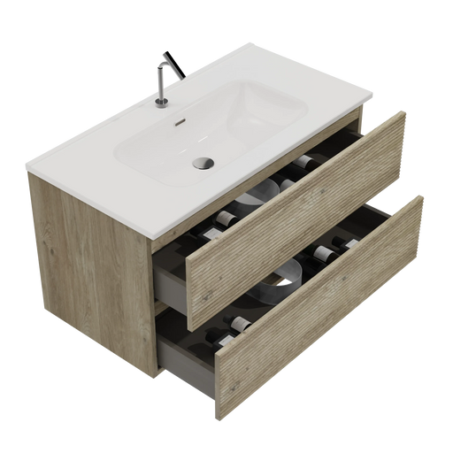 Gloria 36' Wall Mounted Rough Oak&Rough Oak Bathroom Vanity with Integrated Ceramic Sink with Overflow, Large Storage Floating Bathroom Vanity for Modern Bathroom, Pre-assembled Default -DTYStore