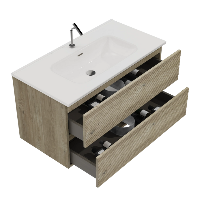 Gloria 36' Wall Mounted Rough Oak&Rough Oak Bathroom Vanity with Integrated Ceramic Sink with Overflow, Large Storage Floating Bathroom Vanity for Modern Bathroom, Pre-assembled Default -DTYStore