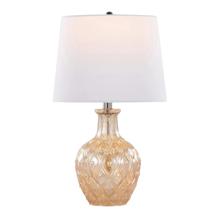 Gloria Round 20' Contemporary Glass Accent Lamp in Clear Champagne Lustre Glass, Chrome Metal and White Linen Shade from Grandview Gallery by LumiSource - Set of 2 Default -DTYStore