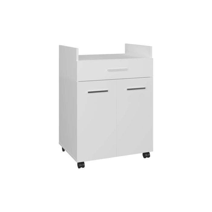 Glover Kitchen Cart With Casters, Open Shelves, Drawer And Cabinet Storage, Mobile Kitchen Island, White Default -DTYStore