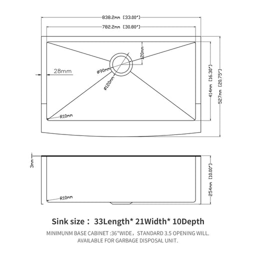 Gold Farmhouse Kitchen Sink 33 Inch Stainless Steel 16 Gauge Apron Front with Nano-PVD Finish Default -DTYStore