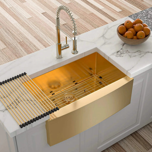 Gold Farmhouse Sink 30 Inch Kitchen Sink Stainless Steel 16 Gauge Apron Front Default -DTYStore