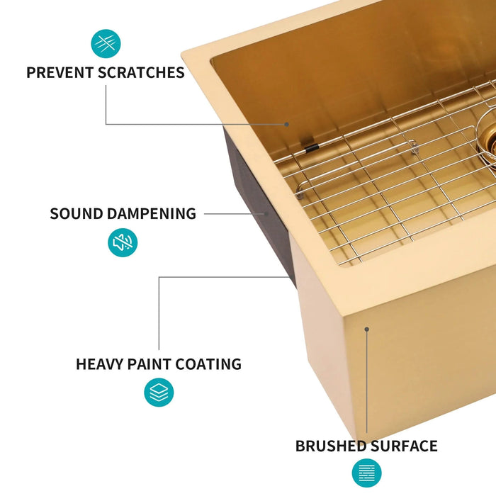 Gold Finish Farmhouse Sink 36 Inch Stainless Steel Apron Front 16 Gauge Kitchen Utility Default -DTYStore