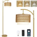 Gold Floor Lamps for Living Room with Remote & Dimmable LED Bulb, Modern Arc Floor Lamp with 3 Color Temperatures, Boho Standing Lamp with Rattan & Fabric Shades, Adjustable Tall Lamp for Bedroom Default -DTYStore