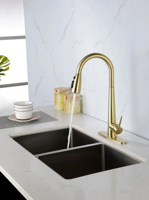 Gold Kitchen Faucets with Pull Down Sprayer, Kitchen Sink Faucet with Pull Out Sprayer, Fingerprint Resistant, Single Hole Deck Mount, Single Handle Copper Kitchen Faucet, - DTY Store