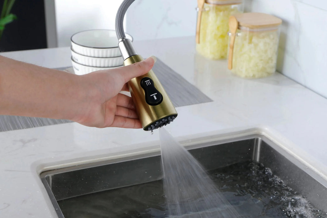 Gold Kitchen Faucets with Pull Down Sprayer, Kitchen Sink Faucet with Pull Out Sprayer, Fingerprint Resistant, Single Hole Deck Mount, Single Handle Copper Kitchen Faucet,- DTY Store