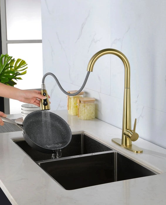 Gold Kitchen Faucets with Pull Down Sprayer, Kitchen Sink Faucet with Pull Out Sprayer, Fingerprint Resistant, Single Hole Deck Mount, Single Handle Copper Kitchen Faucet, - DTY Store