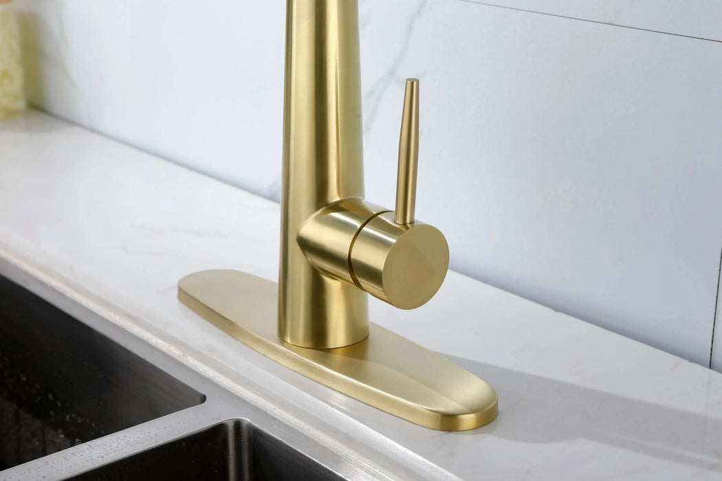 Gold Kitchen Faucets with Pull Down Sprayer, Kitchen Sink Faucet with Pull Out Sprayer, Fingerprint Resistant, Single Hole Deck Mount, Single Handle Copper Kitchen Faucet, - DTY Store