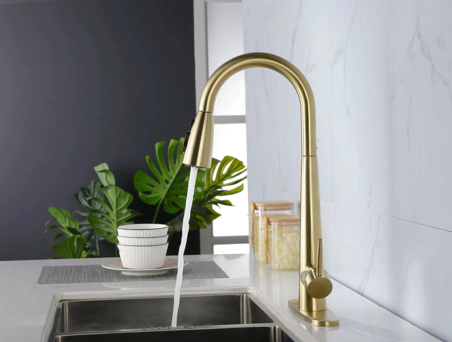 Gold Kitchen Faucets with Pull Down Sprayer, Kitchen Sink Faucet with Pull Out Sprayer, Fingerprint Resistant, Single Hole Deck Mount, Single Handle Copper Kitchen Faucet, - DTY Store
