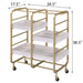 Gold and White Washed Serving Cart with 3 Adjustable Trays Default -DTYStore
