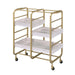Gold and White Washed Serving Cart with 3 Adjustable Trays Default -DTYStore
