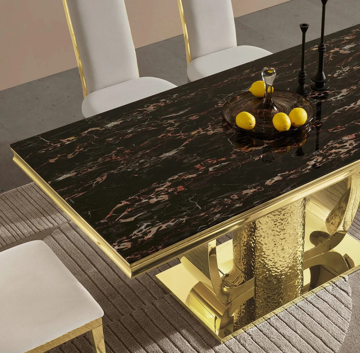Gold stainless steel dining table 70.08 inch black tempered glass top with sticker Default -DTYStore