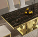 Gold stainless steel dining table 70.08 inch black tempered glass top with sticker Default -DTYStore