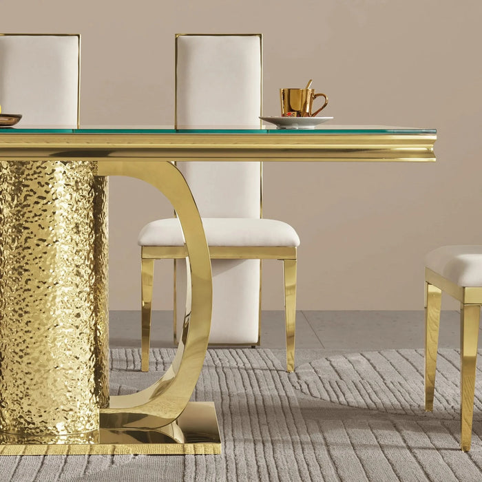 Gold stainless steel dining table 70.08 inch black tempered glass top with sticker Default -DTYStore