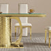Gold stainless steel dining table 70.08 inch black tempered glass top with sticker Default -DTYStore