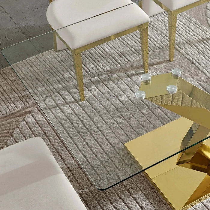 Gold stainless steel dining table 70.08 inch clear tempered glass top Default -DTYStore
