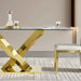 Gold stainless steel dining table 70.08 inch clear tempered glass top Default -DTYStore