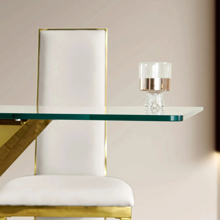 Gold stainless steel dining table 70.08 inch clear tempered glass top Default -DTYStore