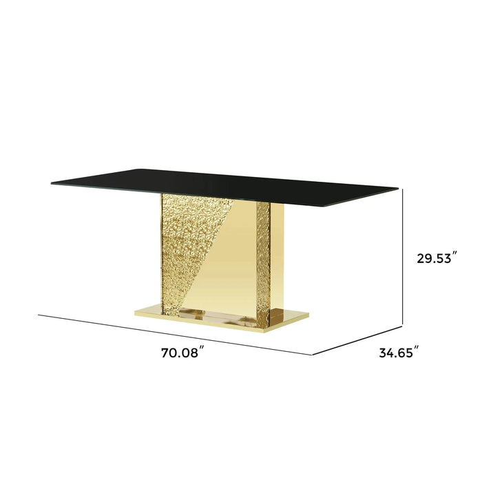 Gold stainless steel legs dining table 70.08 inch black tempered glass top Default -DTYStore