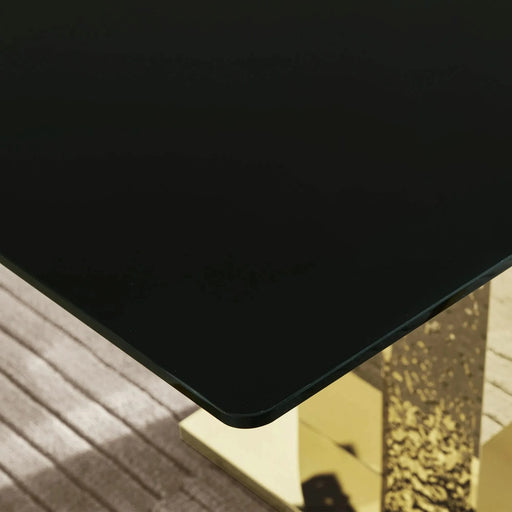 Gold stainless steel legs dining table 70.08 inch black tempered glass top Default -DTYStore