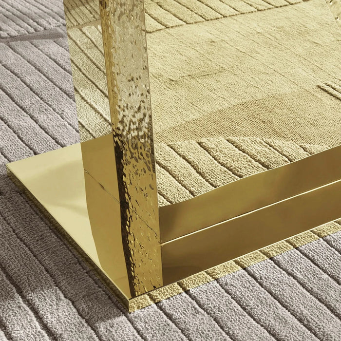 Gold stainless steel legs dining table 70.08 inch black tempered glass top Default -DTYStore