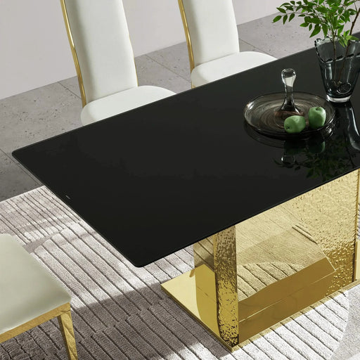 Gold stainless steel legs dining table 70.08 inch black tempered glass top Default -DTYStore