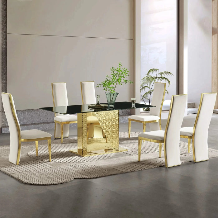 Gold stainless steel legs dining table 70.08 inch black tempered glass top Default -DTYStore