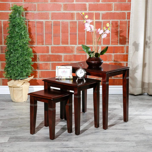 Golden 3-Piece Nesting Table Set Espresso -DTYStore
